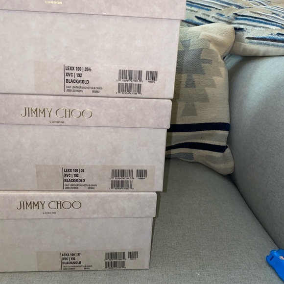 Jimmy Choo Lexx 100 Black/gold Leather heeled Mules NWT - Picture 13 of 14